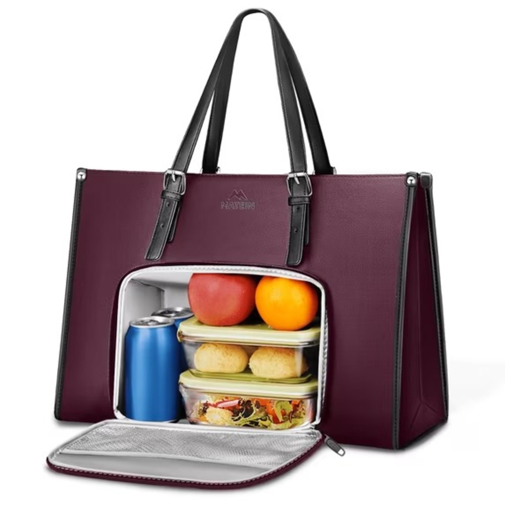 MATEIN 15.6" Laptop Tote Bag Insulated Lunch Compartment Dark Purple Work Bag
